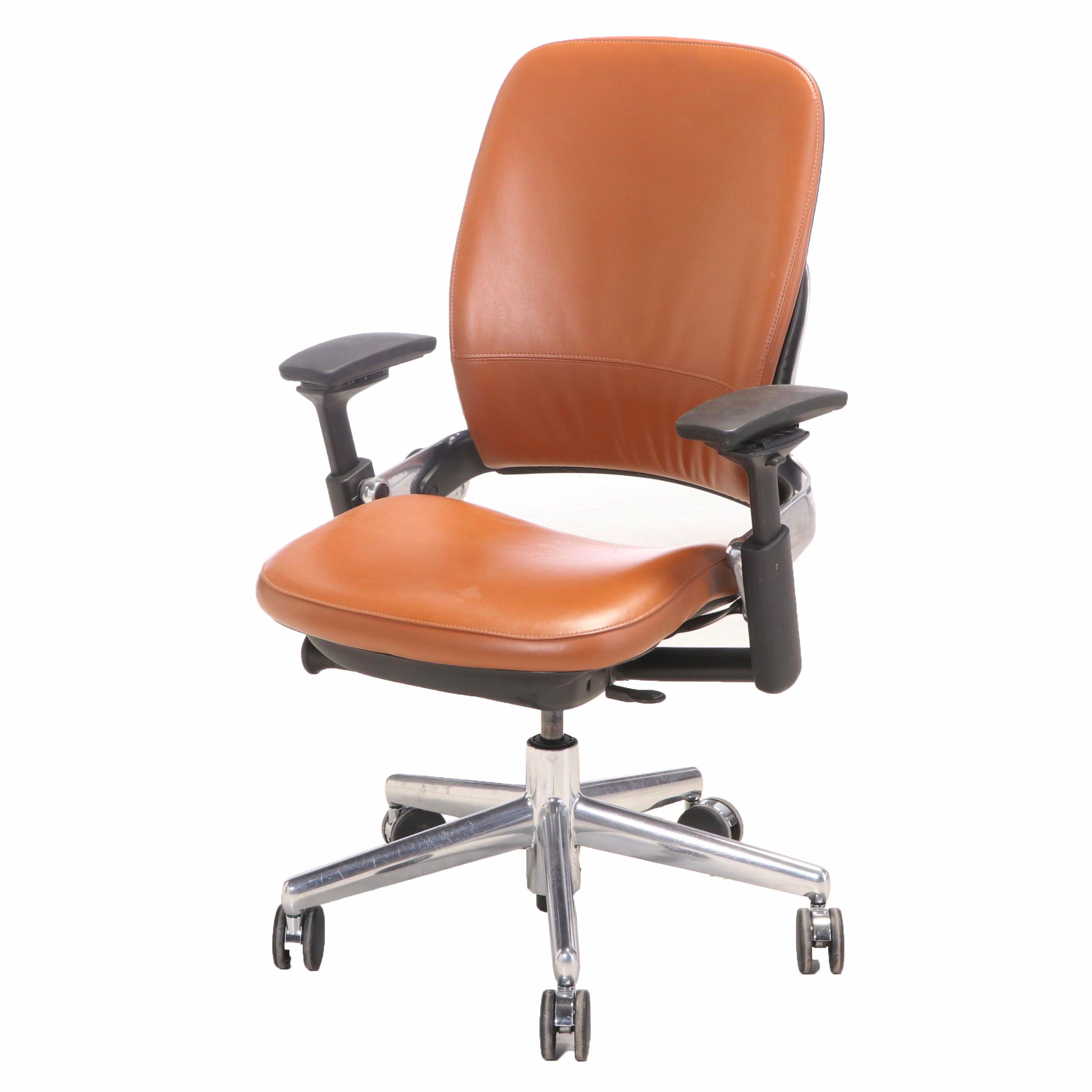 Steelcase Leap V2 Leather Upholstered Office Chair with Converting Ottoman