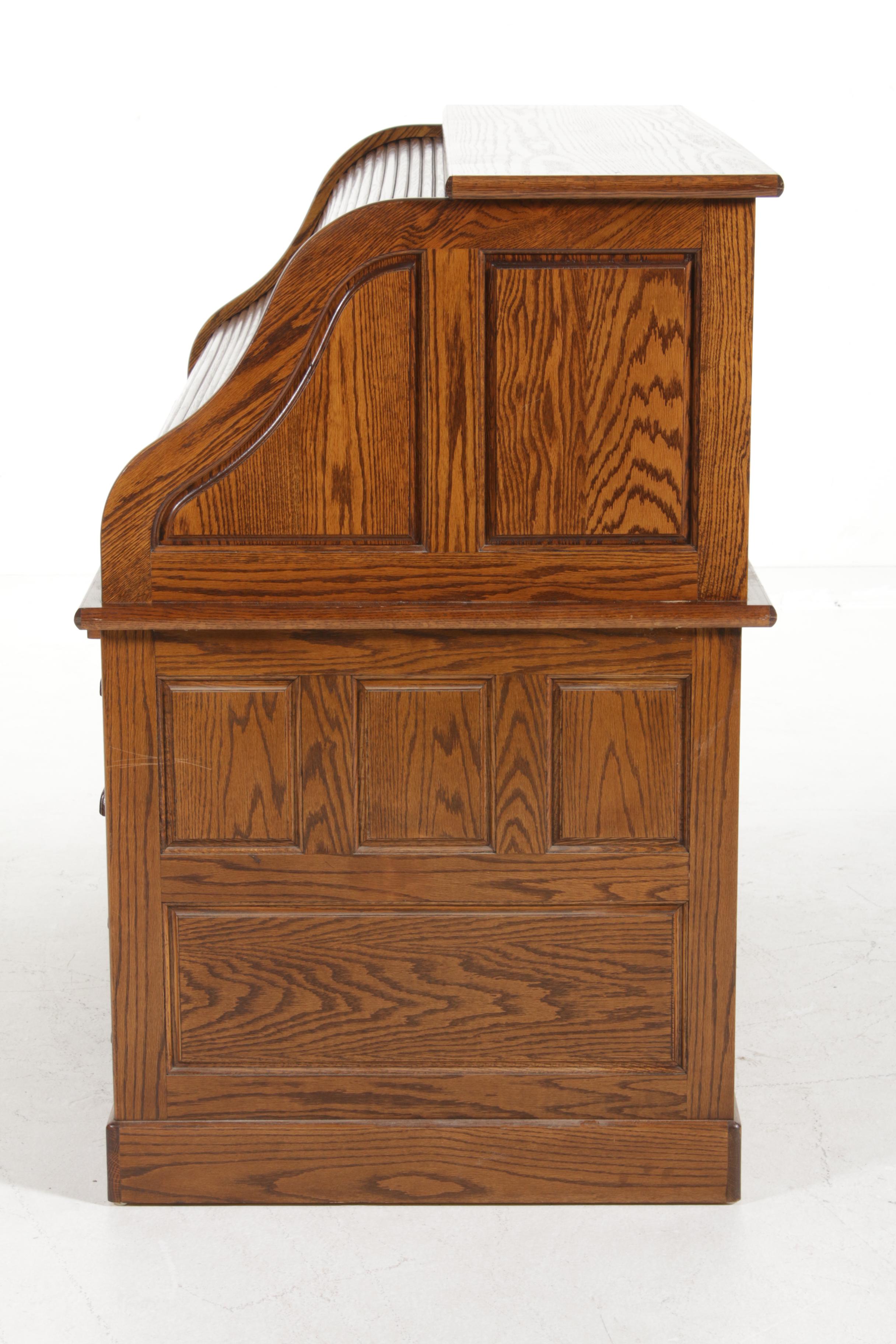 Postmaster Oak Roll Top Desk with File Cabinet, Mid to Late 20th Century