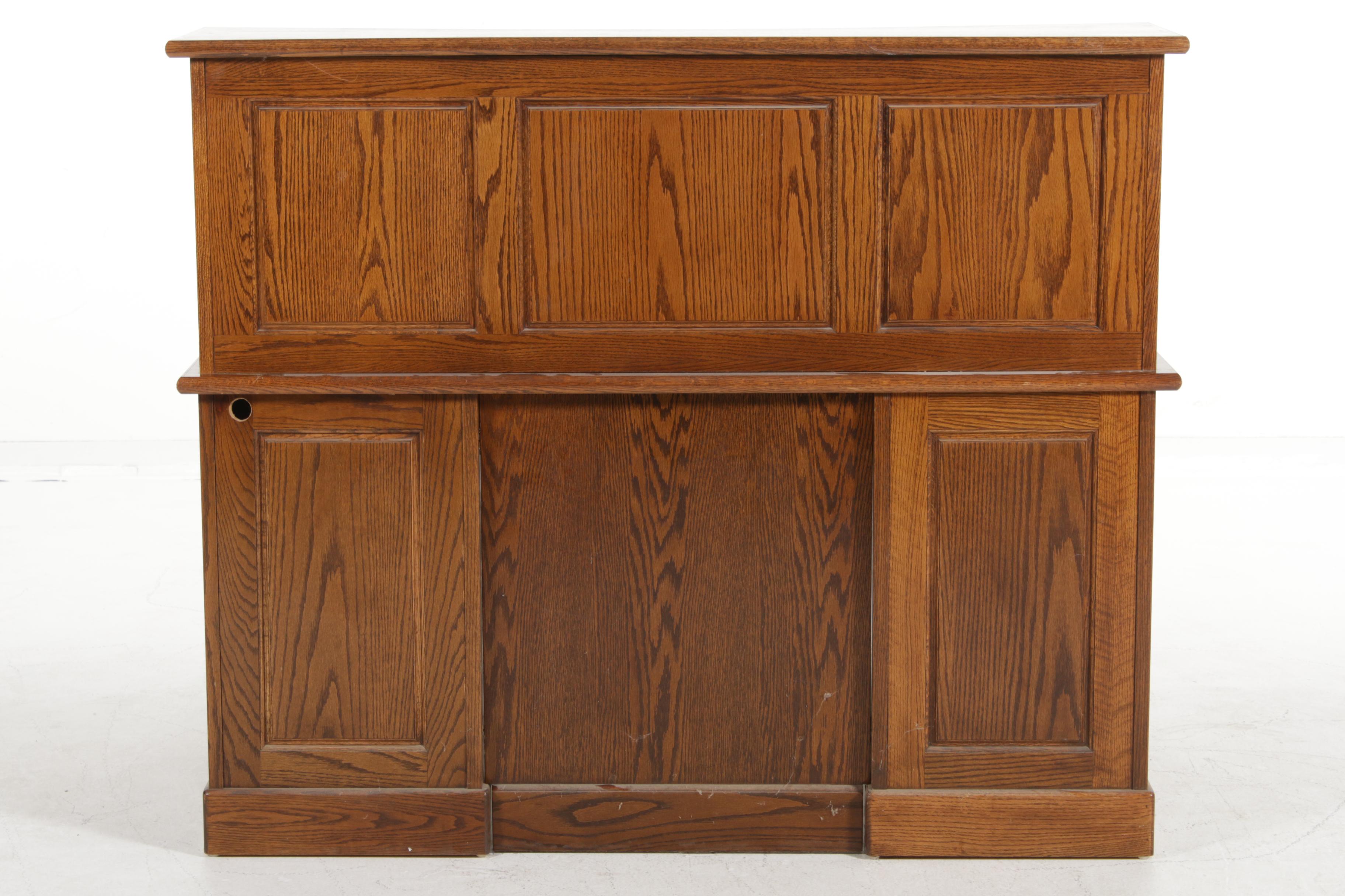 Postmaster Oak Roll Top Desk with File Cabinet, Mid to Late 20th Century