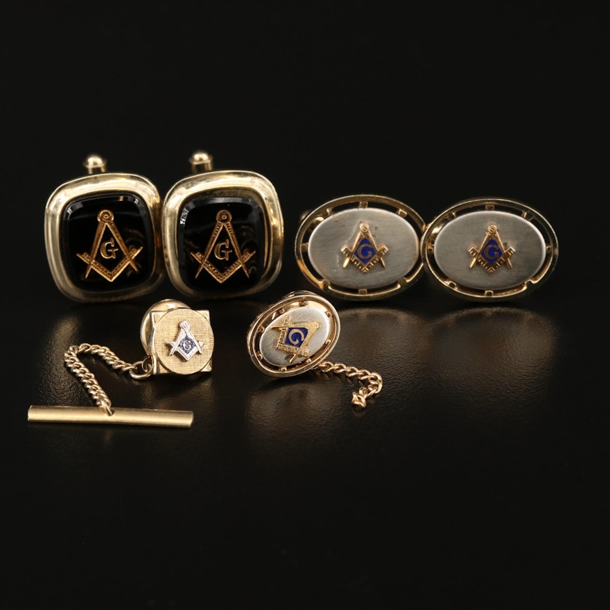 Masonic Enamel Freemason Blue Lodge Cufflink and Tie Tac Sets