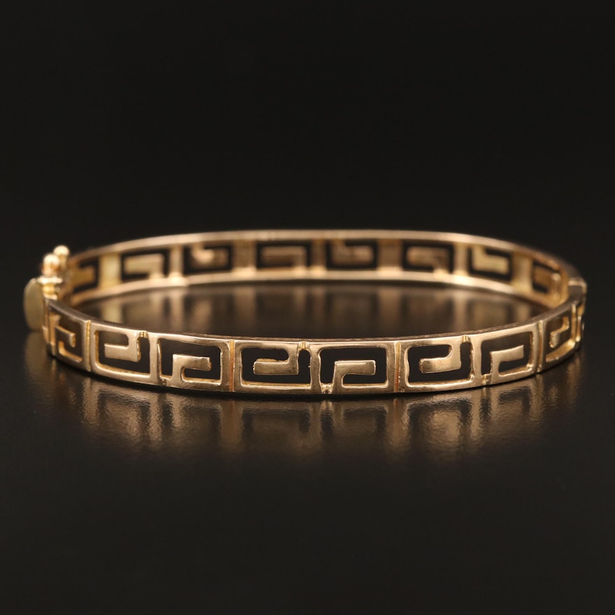 14K Pierced Greek Key Hinged Bangle