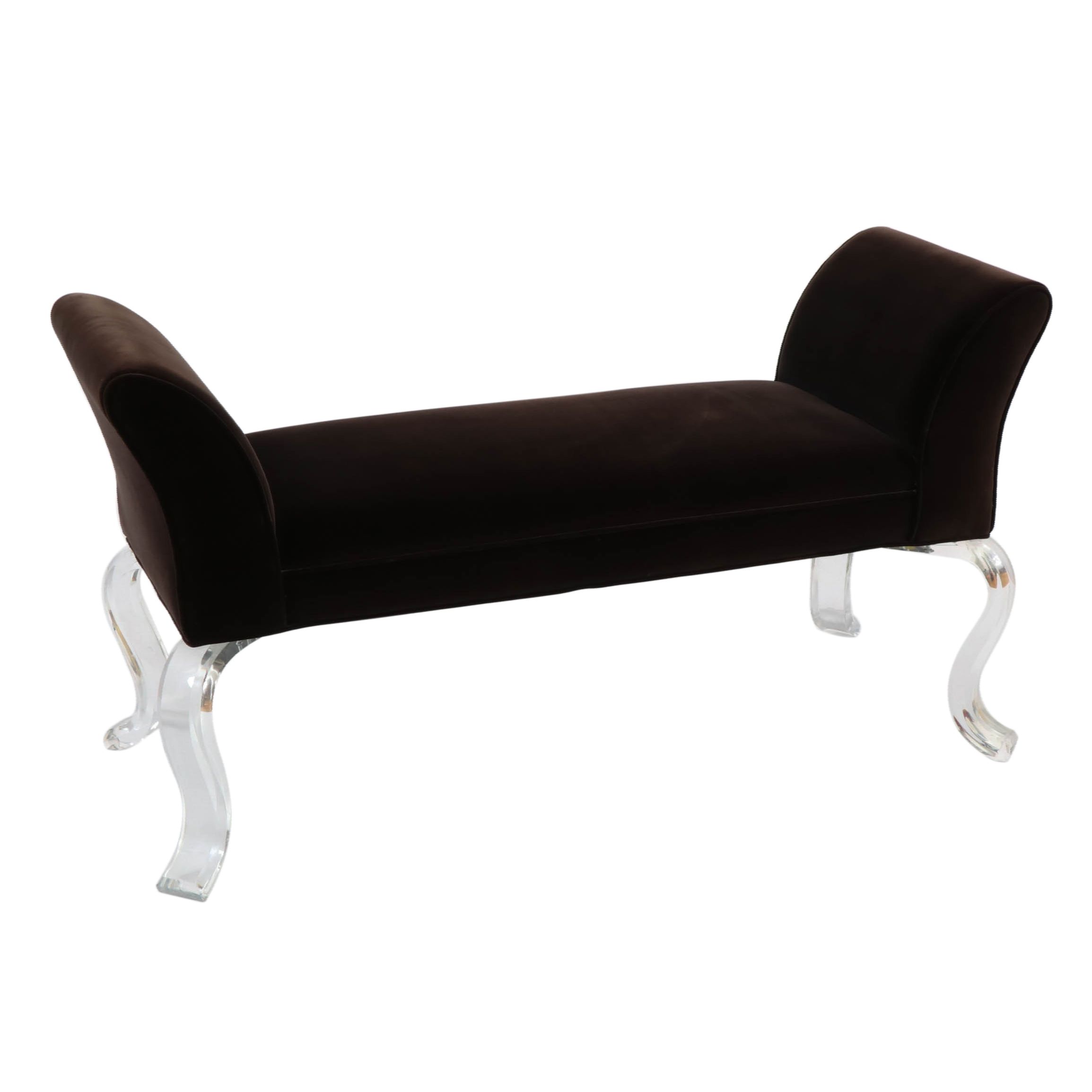 Modern Velour Upholstered Bench with Scroll Acrylic Legs