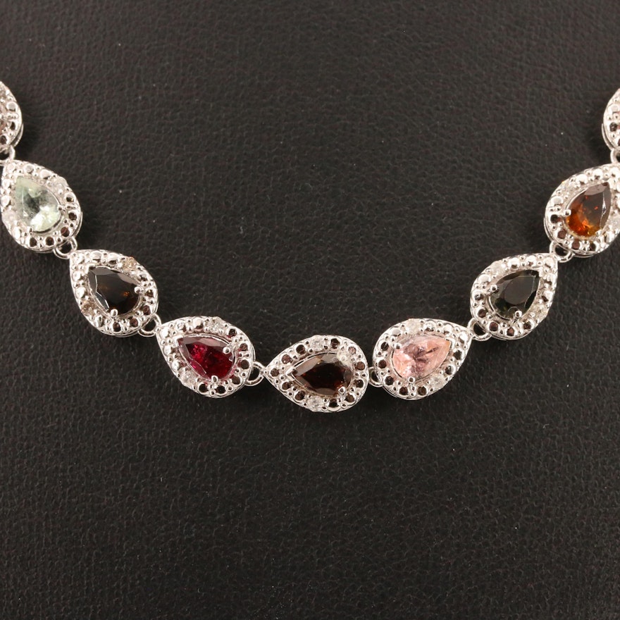 Sterling Silver Tourmaline and Diamond Riviére Necklace