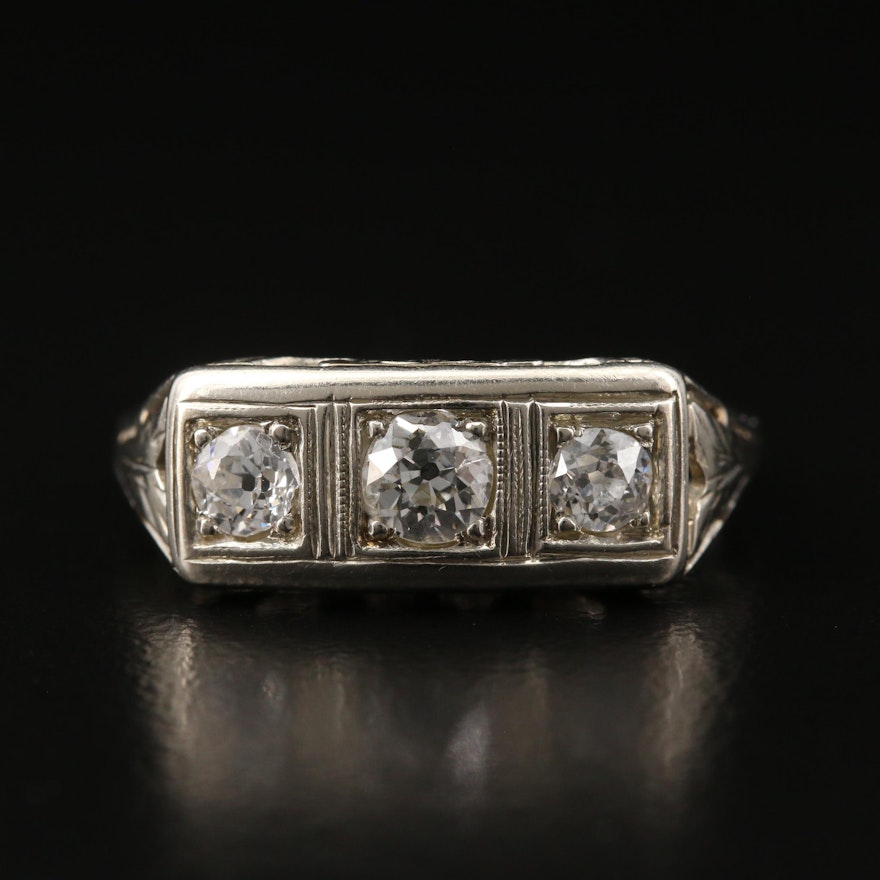 Art Deco 18K Diamond Ring with 14K Shank