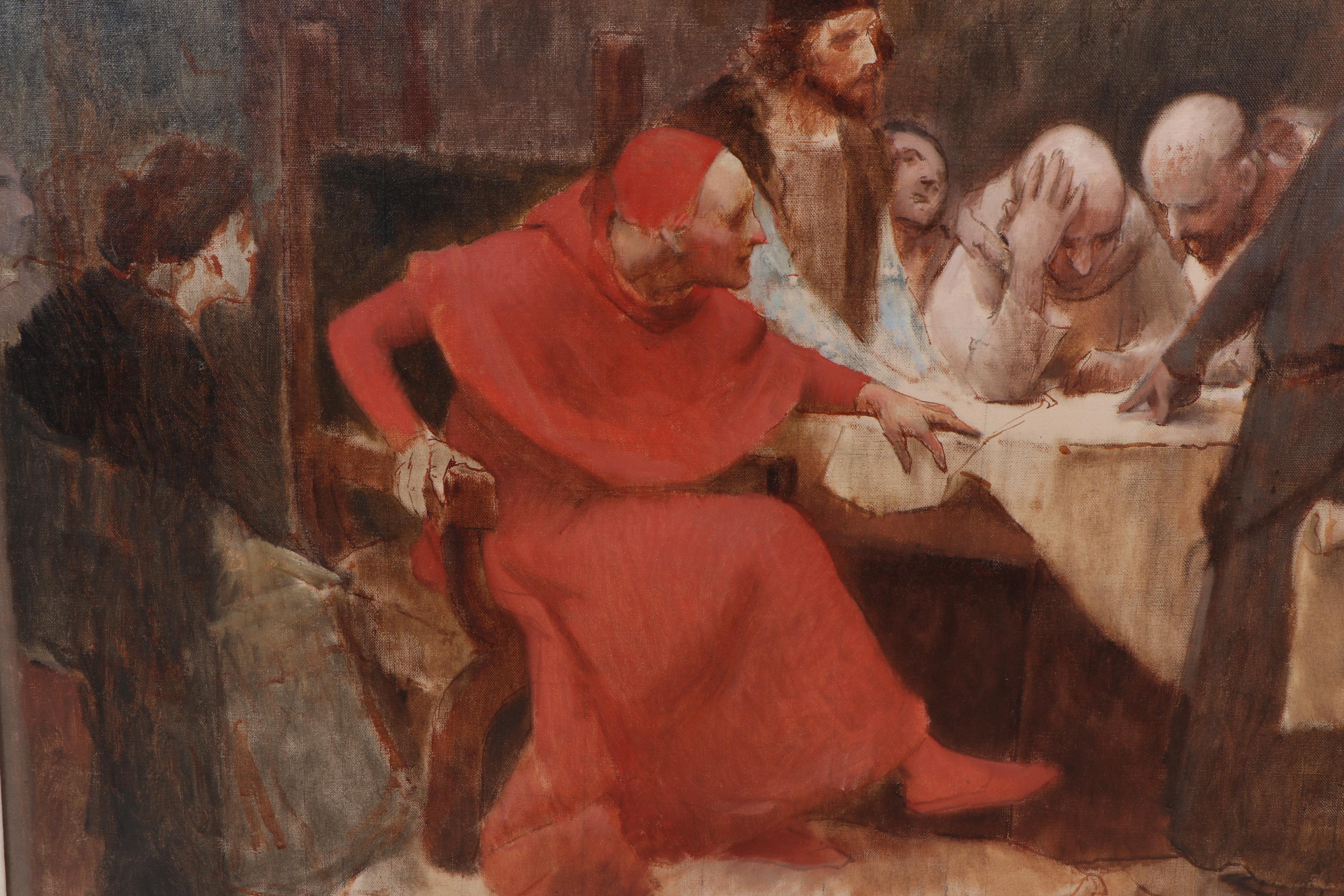 Frank Duveneck Oil Painting "Columbus before the Council of Salamanca," 1886