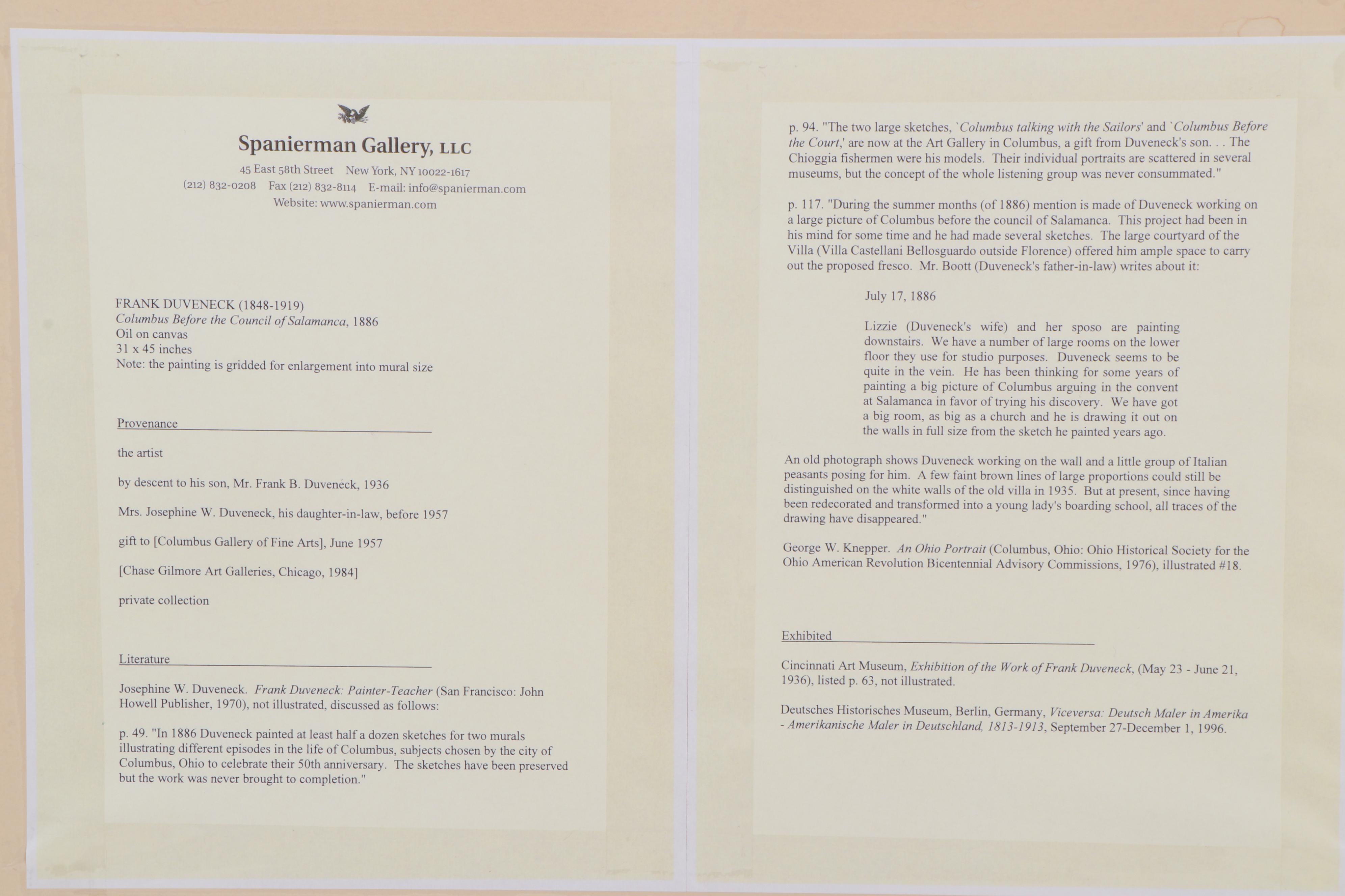 Frank Duveneck Oil Painting "Columbus before the Council of Salamanca," 1886