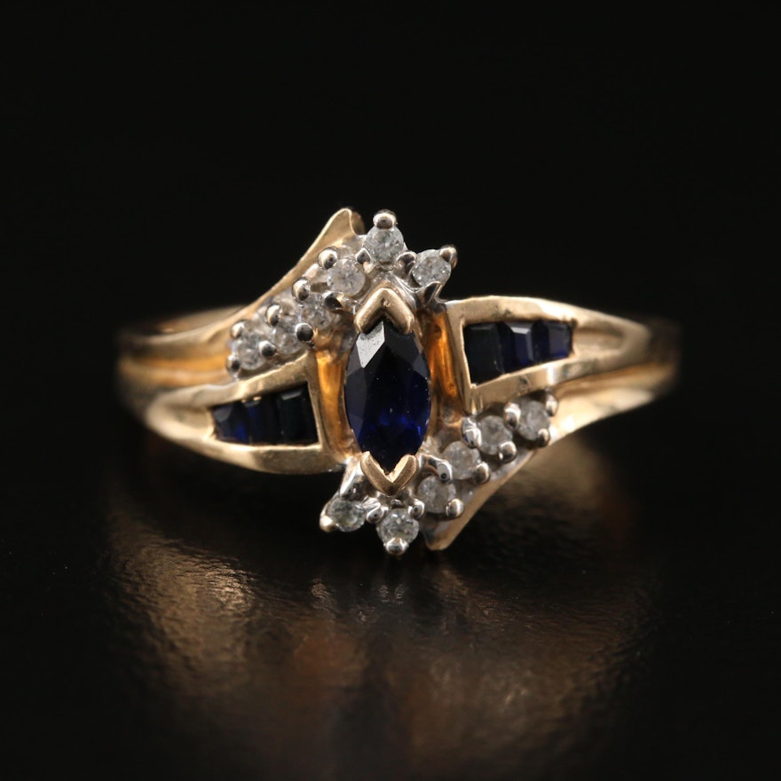 10K Sapphire and Cubic Zirconia Ring with Bypass Design
