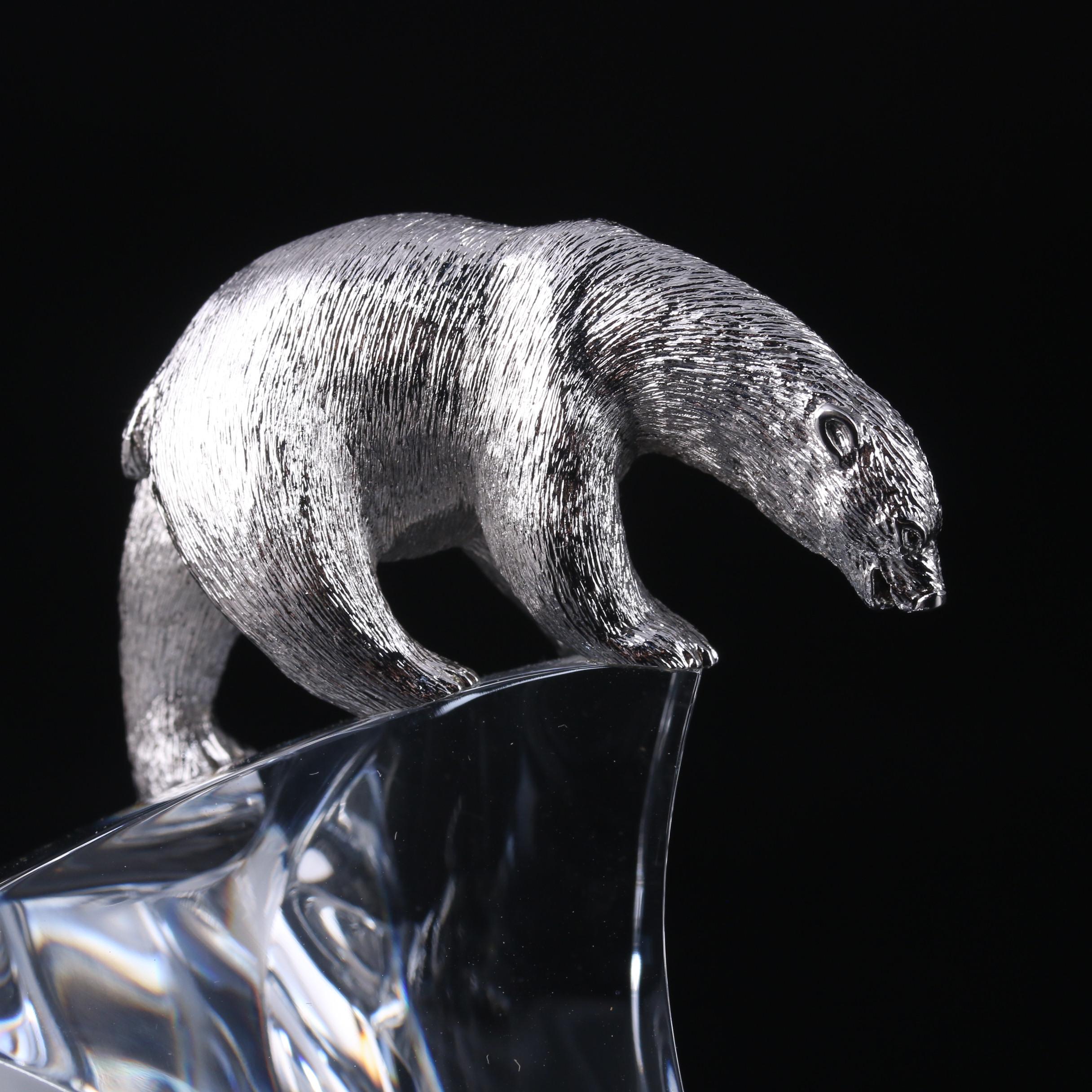 Steuben "Ice Bear" Crystal and Metal Figurine Designed by James Houston