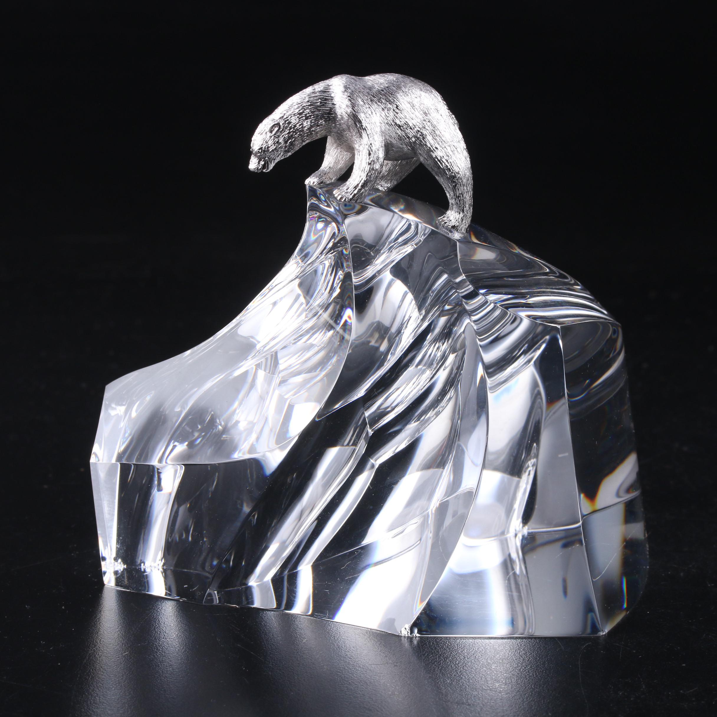 Steuben "Ice Bear" Crystal and Metal Figurine Designed by James Houston