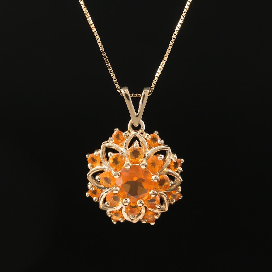 10K Fire Opal Floral Necklace