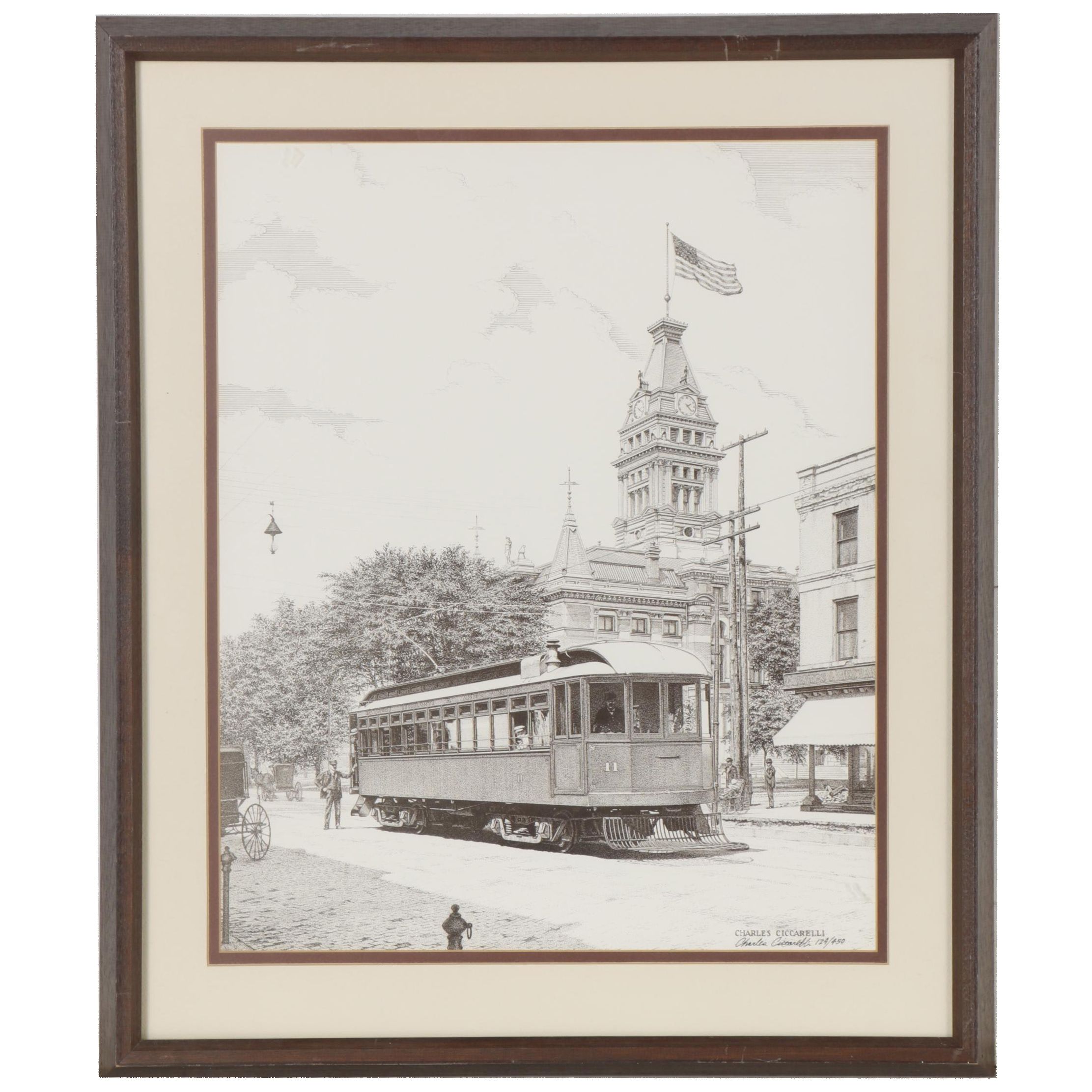 Charles Ciccarelli Giclée "Interurban and Courthouse, Ann Arbor," 20th Century