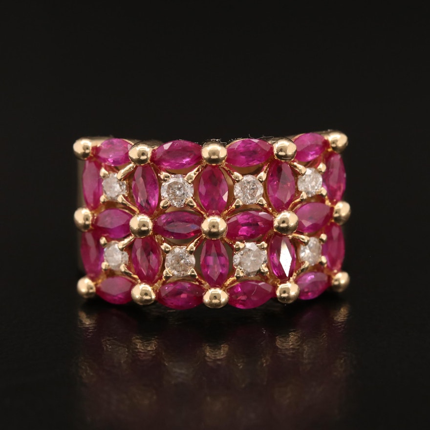 14K Ruby and Diamond Tapered Band