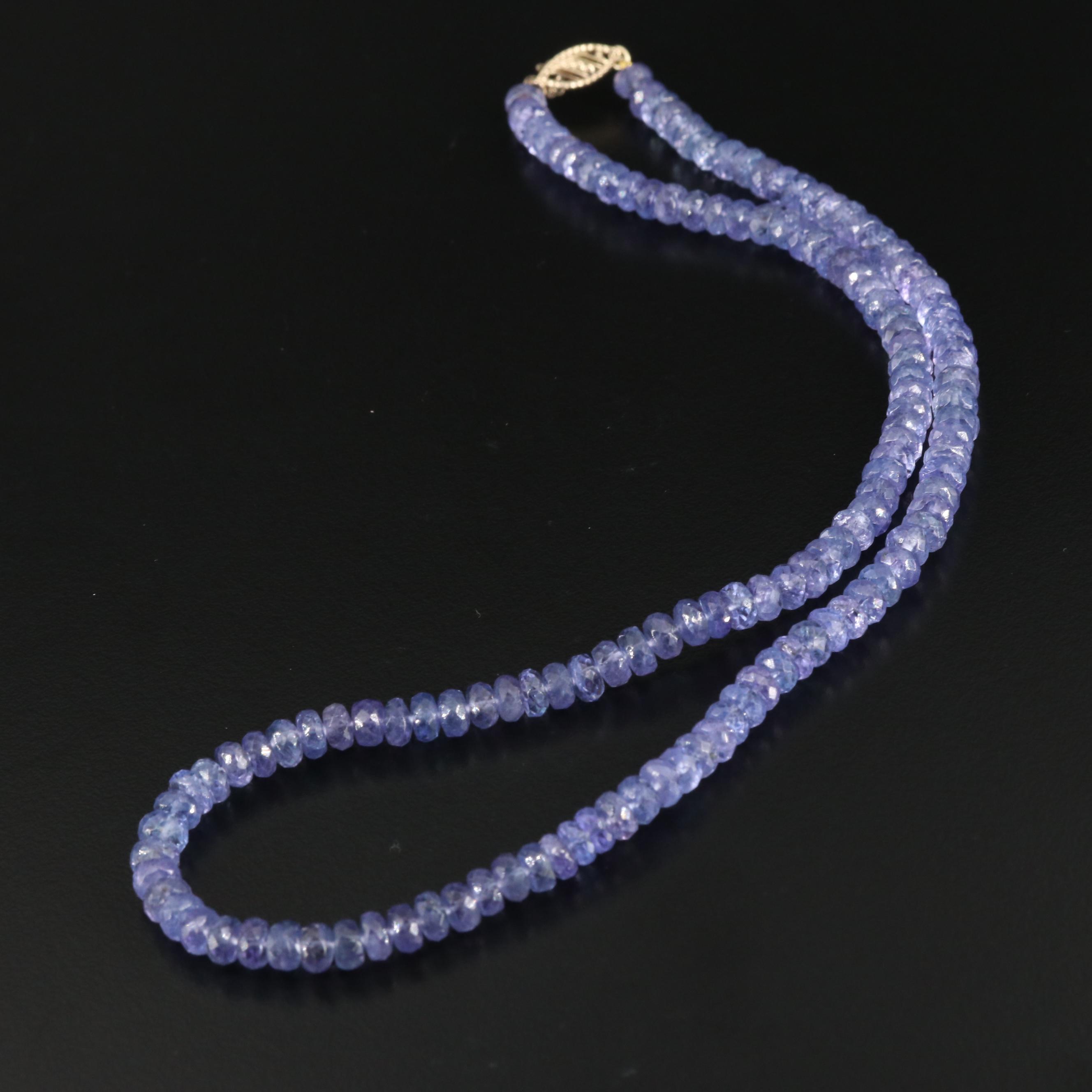 Tanzanite Beaded Necklace with 14K Clasp