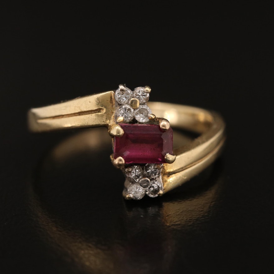 14K Garnet and Diamond Bypass Ring