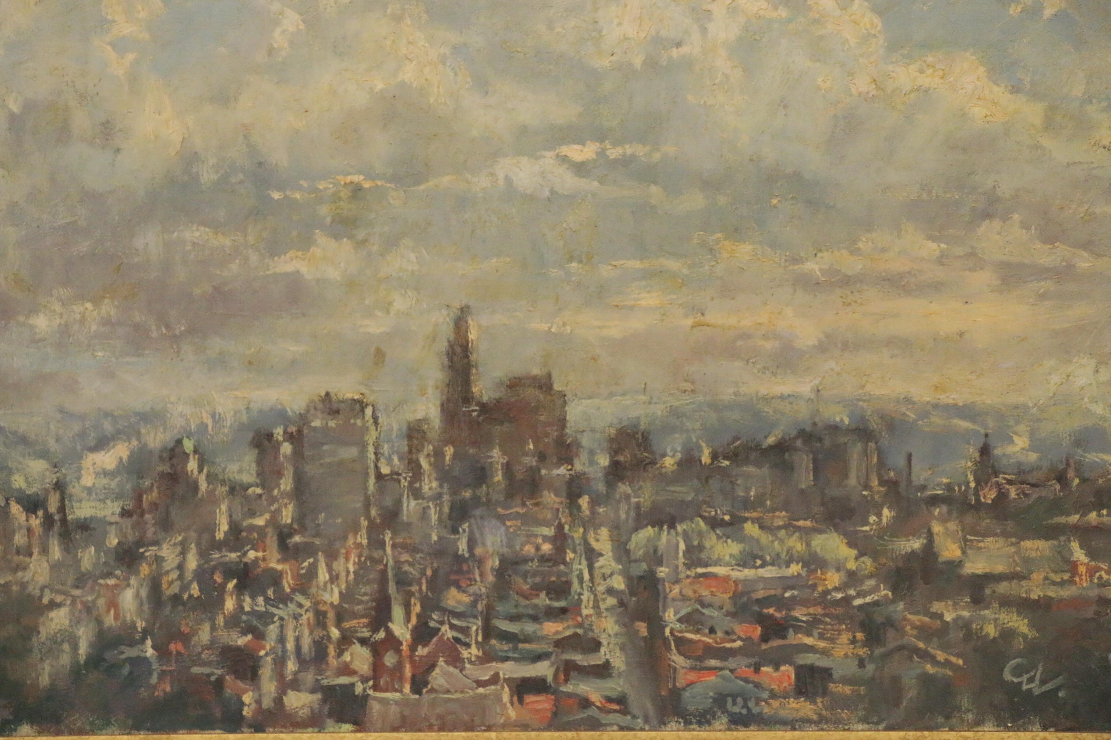 Carl von Volborth Oil Painting of a City Scape, 1962