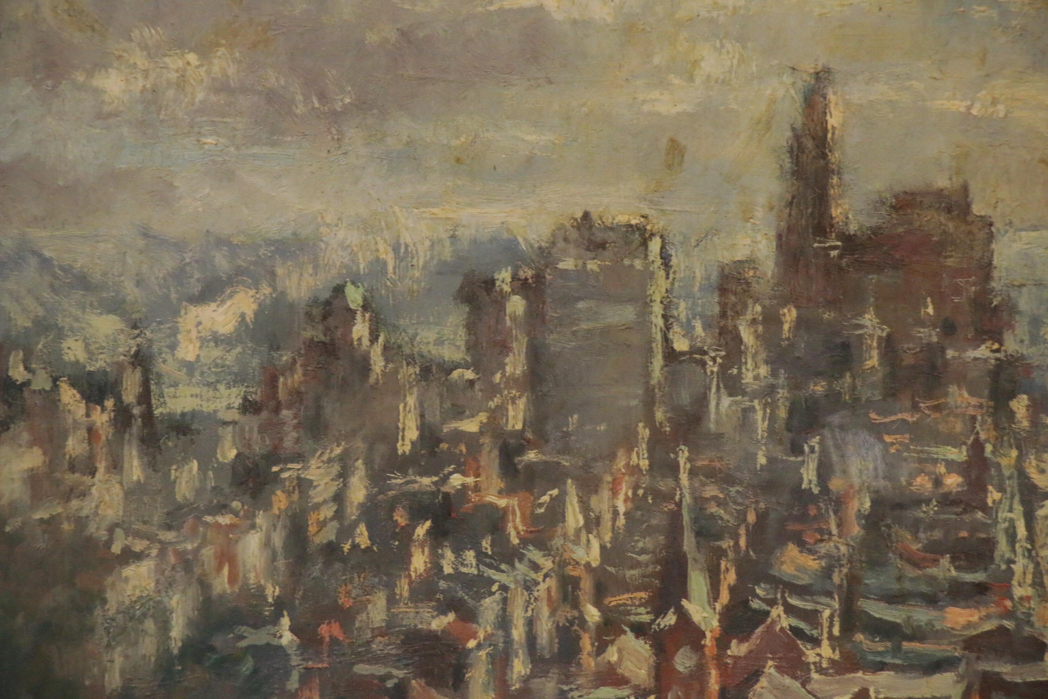 Carl von Volborth Oil Painting of a City Scape, 1962