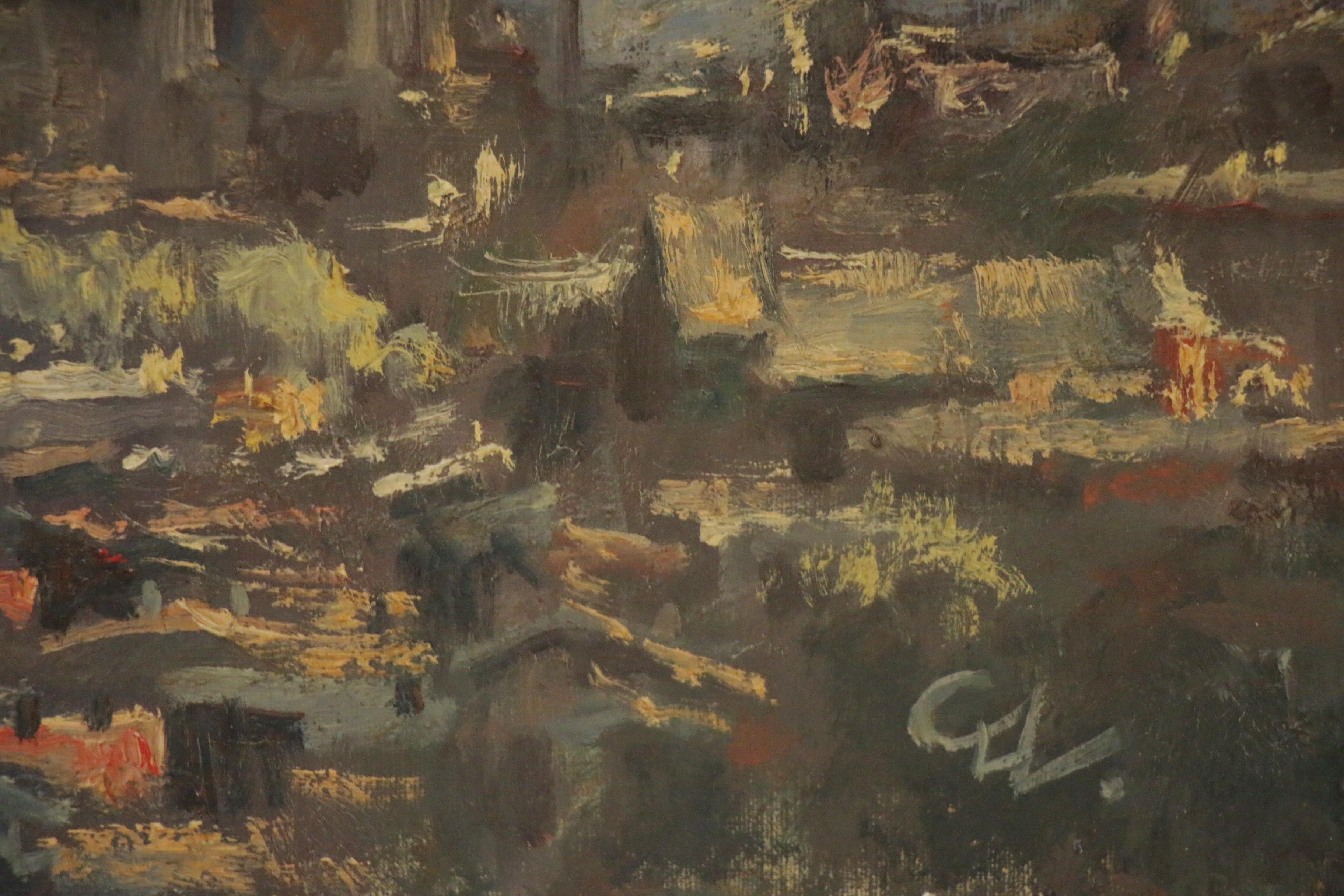 Carl von Volborth Oil Painting of a City Scape, 1962