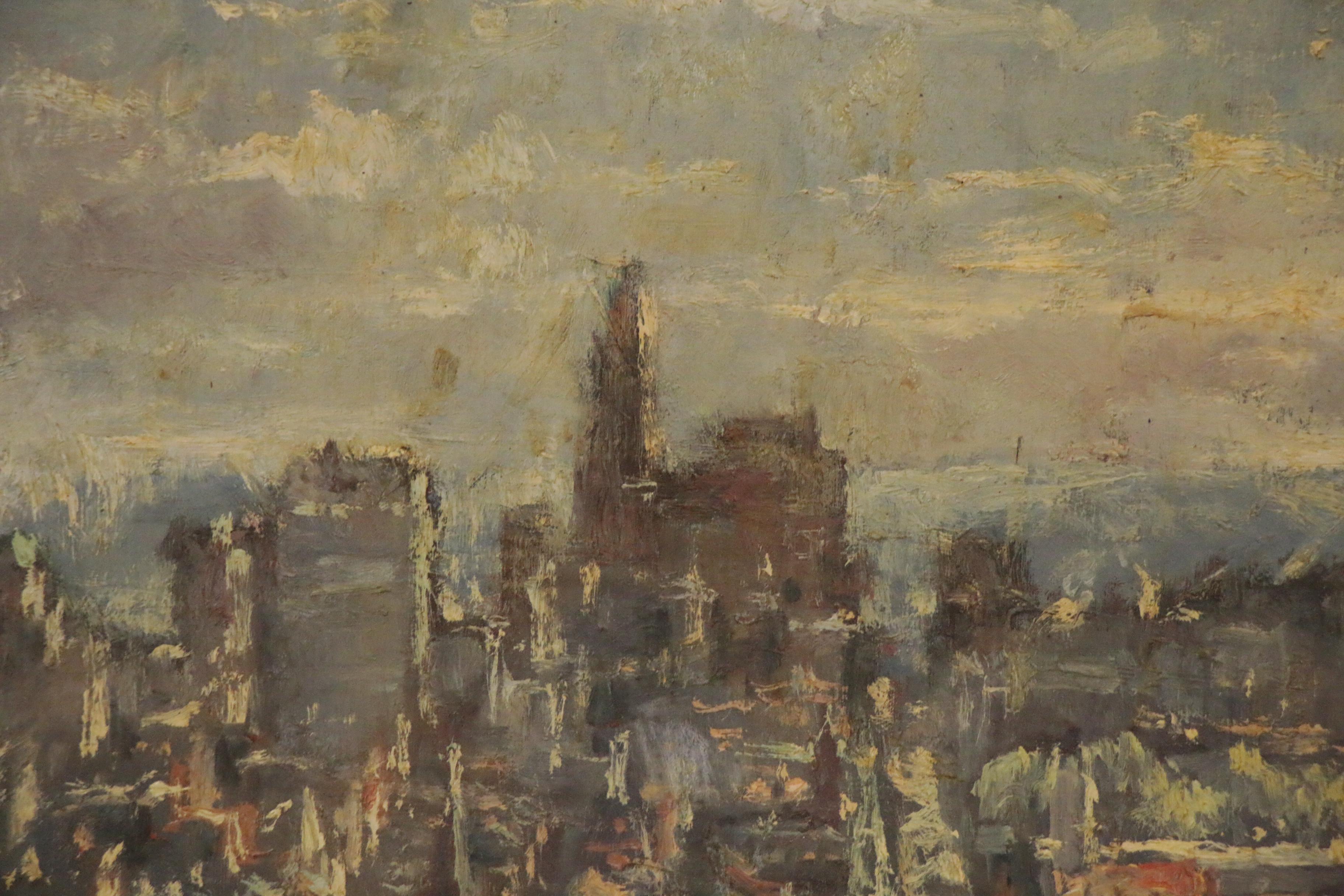 Carl von Volborth Oil Painting of a City Scape, 1962