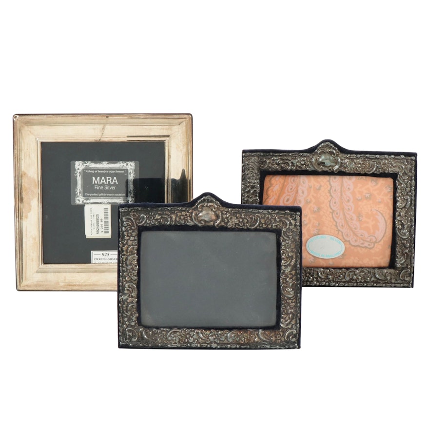 English Sterling Repoussé and Carrs Picture Frames, Late 20th Century