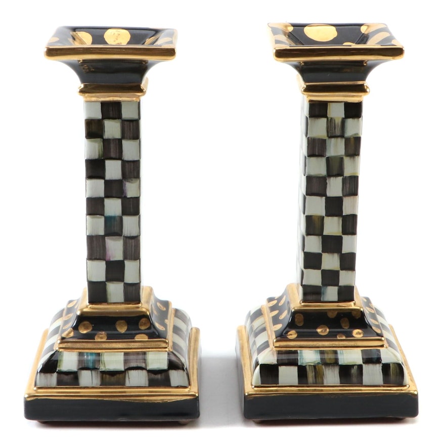 Pair of MacKenzie-Childs "Courtly Check" Candlesticks, 2008