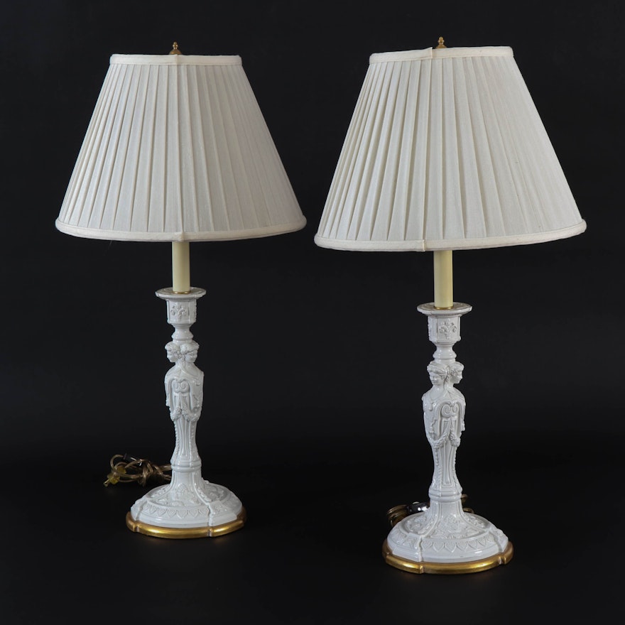 Neoclassical Style Blanc de Chine Table Lamps, Late 20th Century