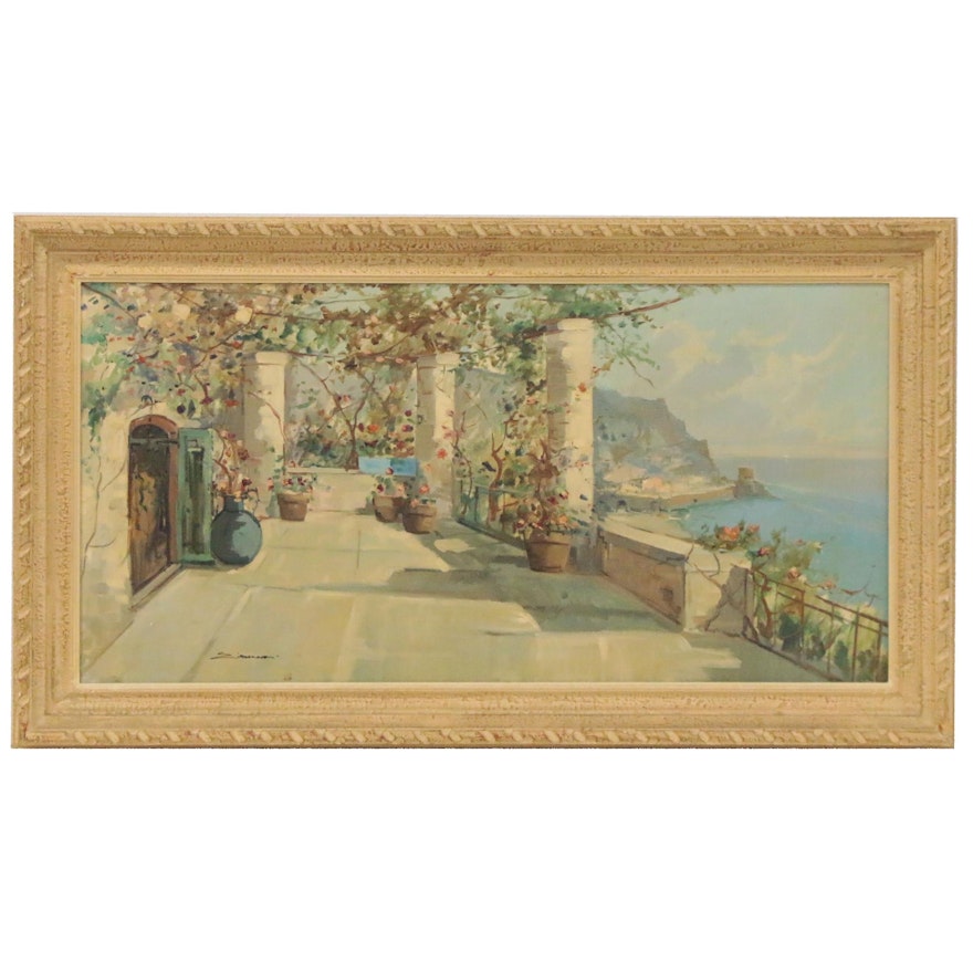 Oil Painting of Tuscan Terrace, Mid-20th Century