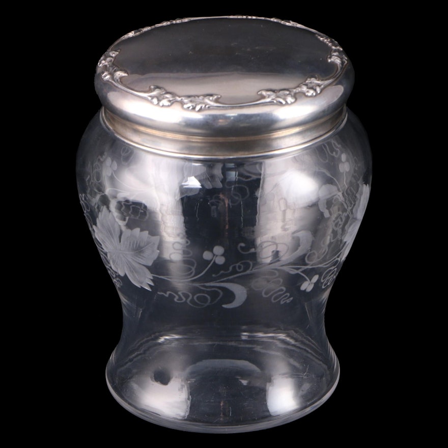 George W. Shiebler & Co. and Hawkes Sterling and Etched Glass Jar, Early 20th C.