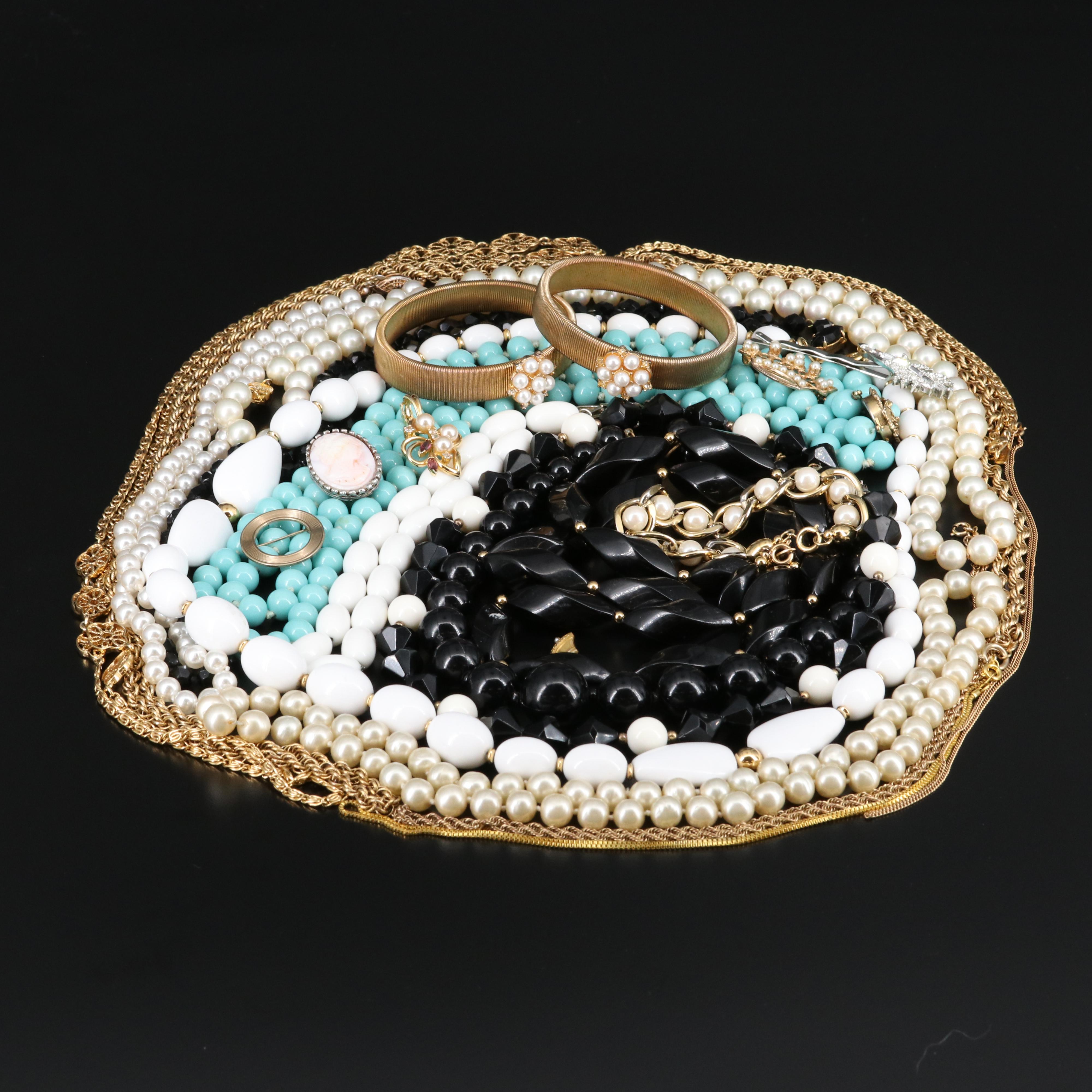 Trifari Black Beaded Necklace and Other Vintage Jewelry