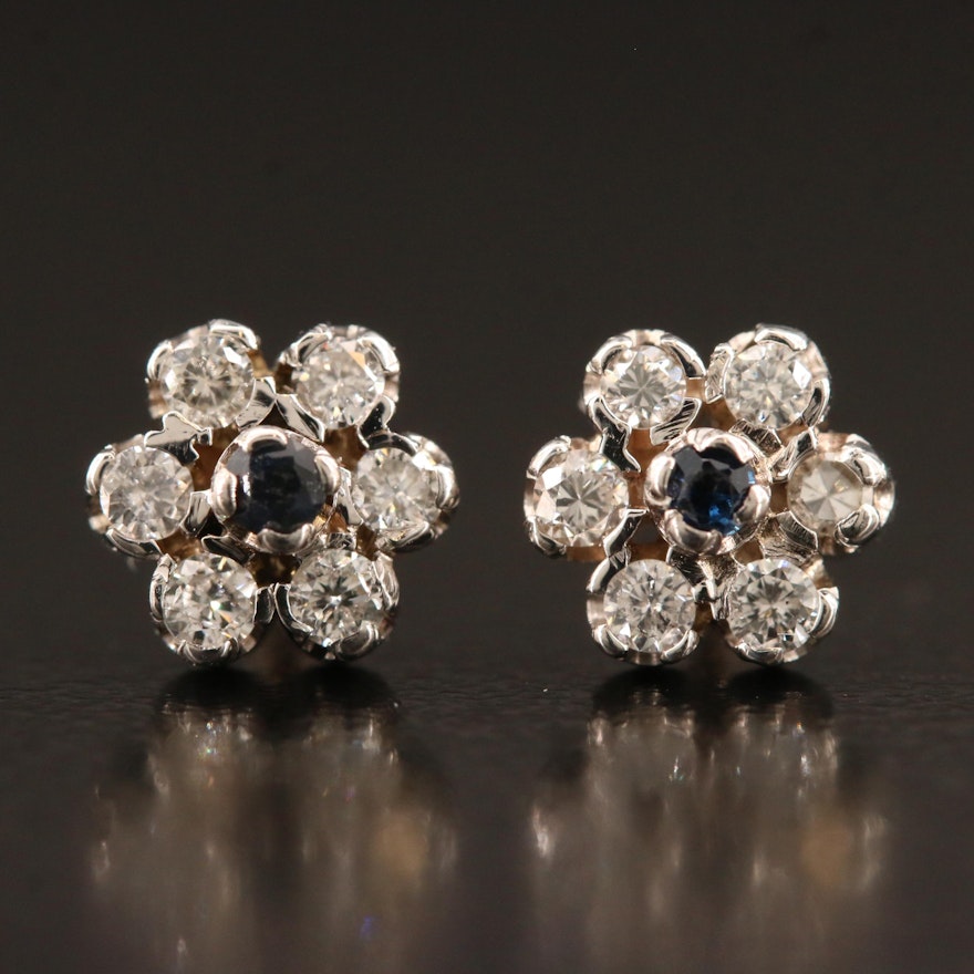 Vintage 14K Sapphire and Diamond Stud Earrings