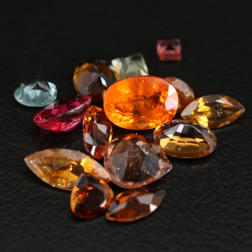 Loose Mixed Gemstones Including Tourmaline and Spessartine