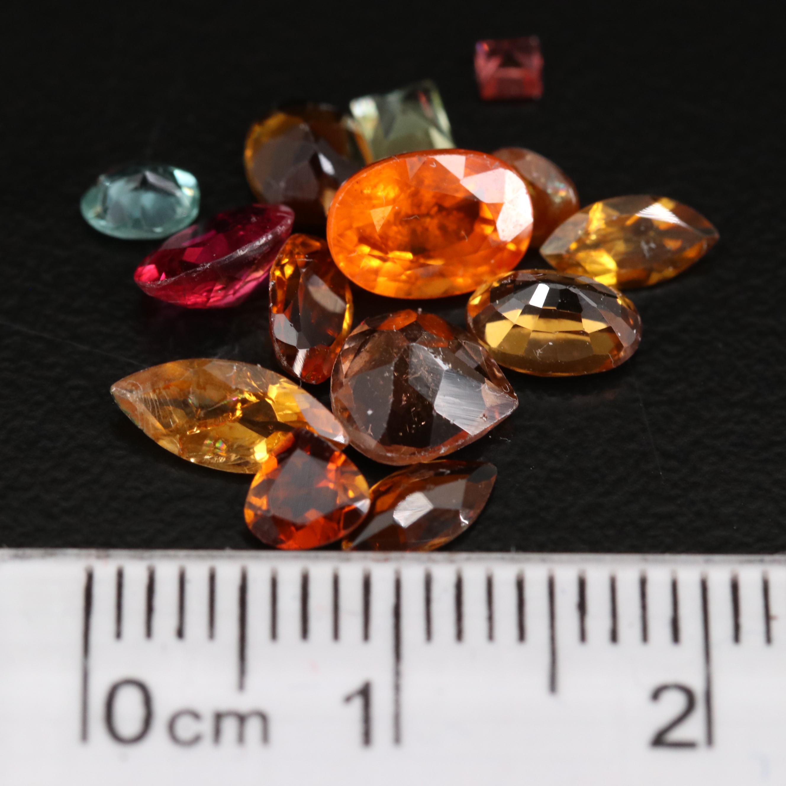 Loose Mixed Gemstones Including Tourmaline and Spessartine
