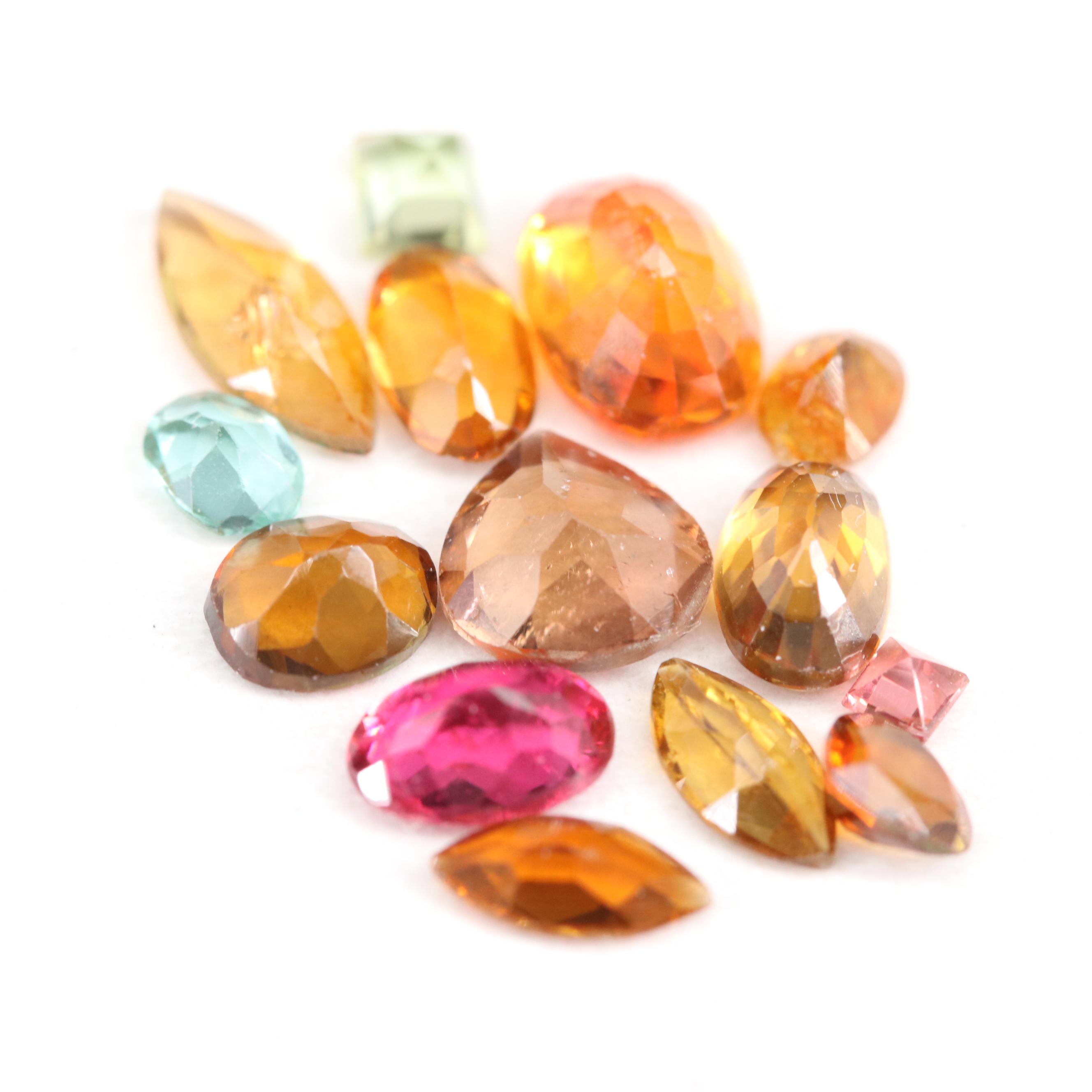 Loose Mixed Gemstones Including Tourmaline and Spessartine