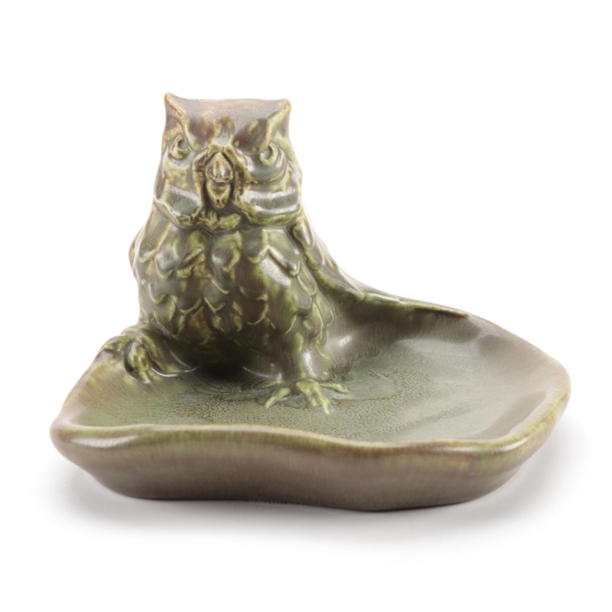 Rookwood Pottery "Owl" Brown Over Green Matte Glaze Ceramic Ashtray, 1941