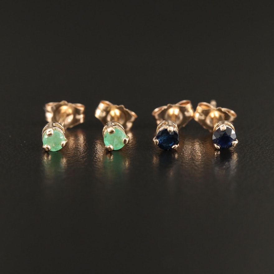 10K Emerald and Sapphire Stud Earrings