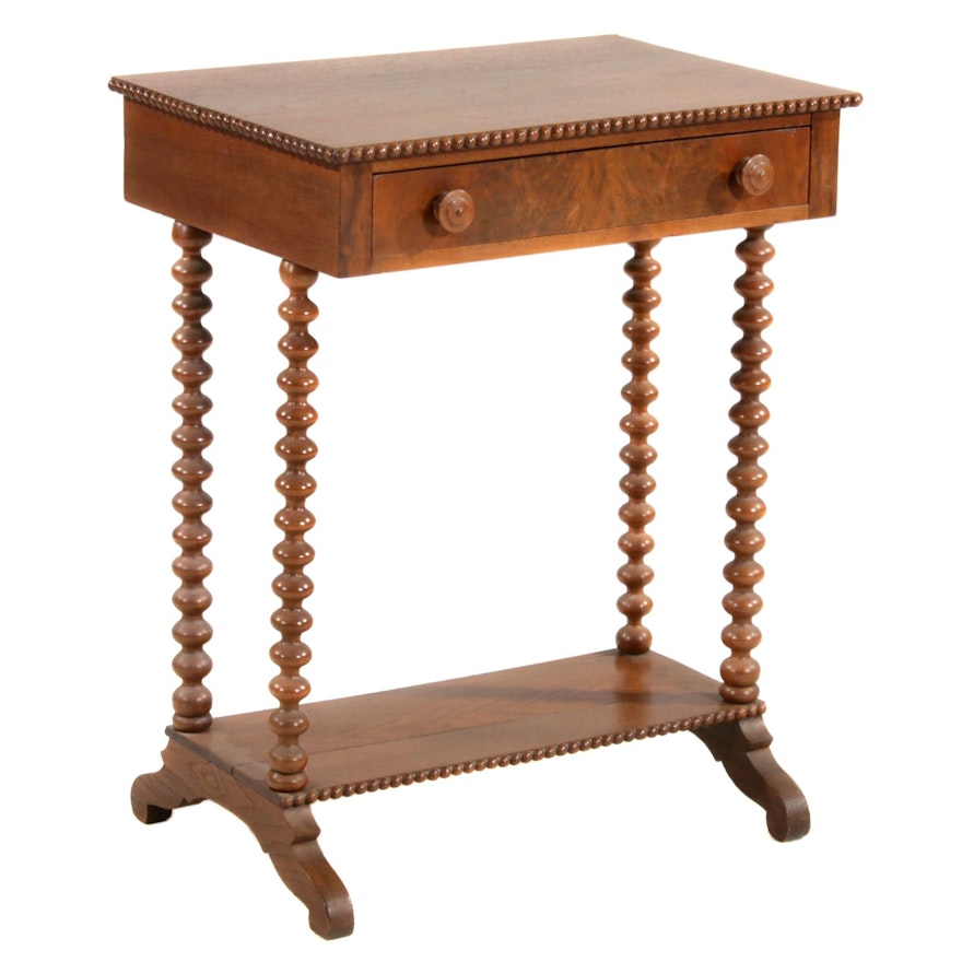 Walnut and Burl Walnut Bobbin-Turned Single-Drawer Table, Late 19th C.