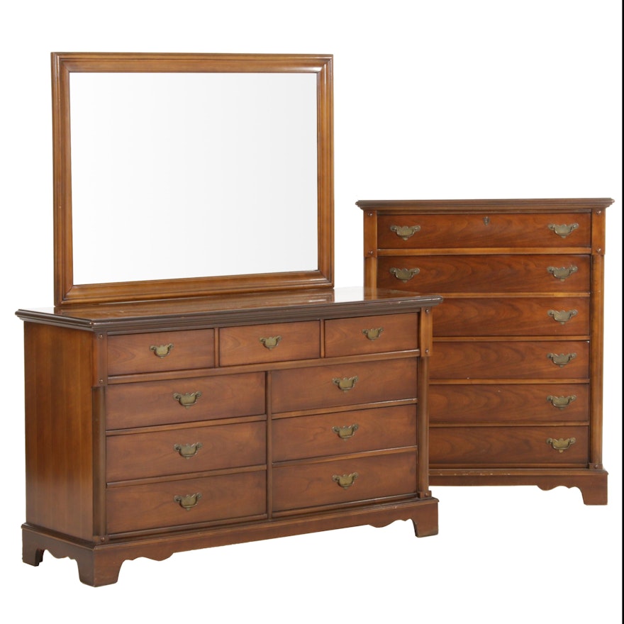 Bassett Furniture Federal Style Tall Boy and Dresser, Mid-20th Century