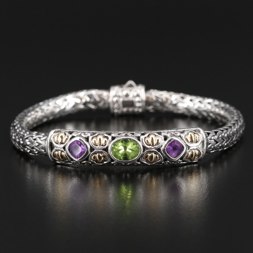 Samuel Benham Sterling Peridot and Amethyst Bracelet with 18K Accents