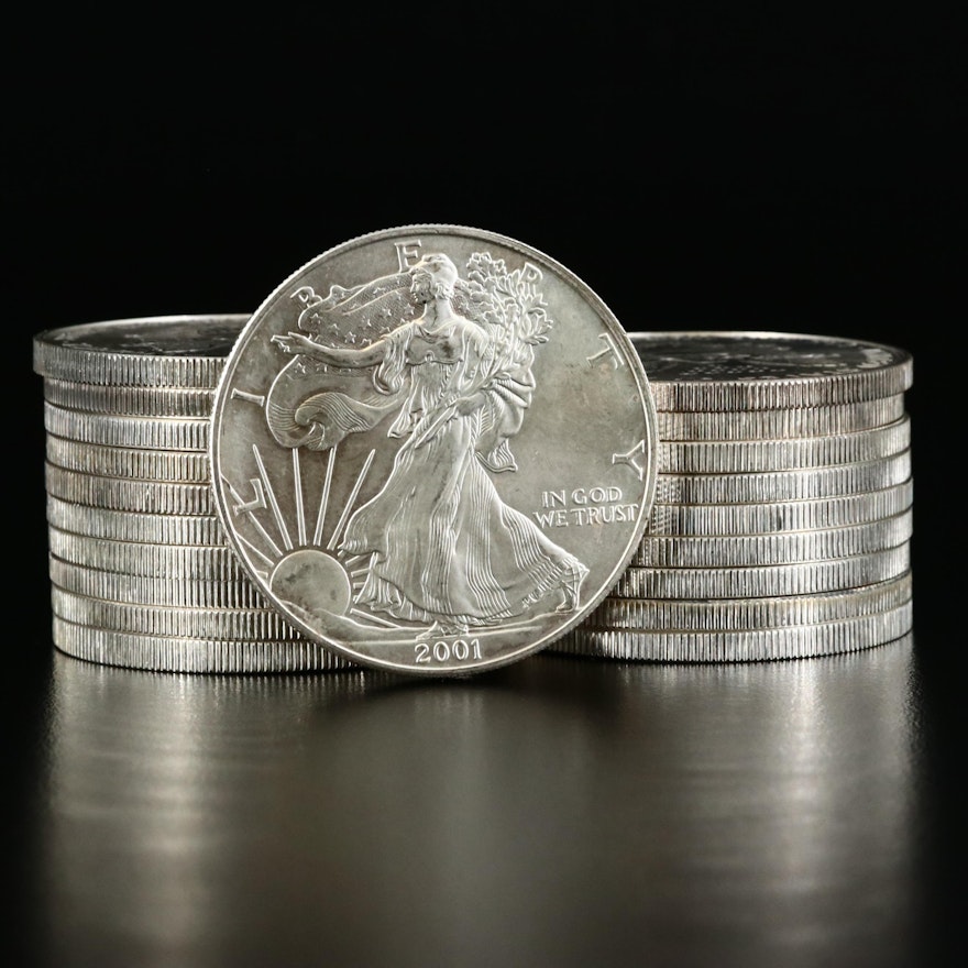 Roll of Twenty 2001 $1 American Silver Eagle Bullion Coins