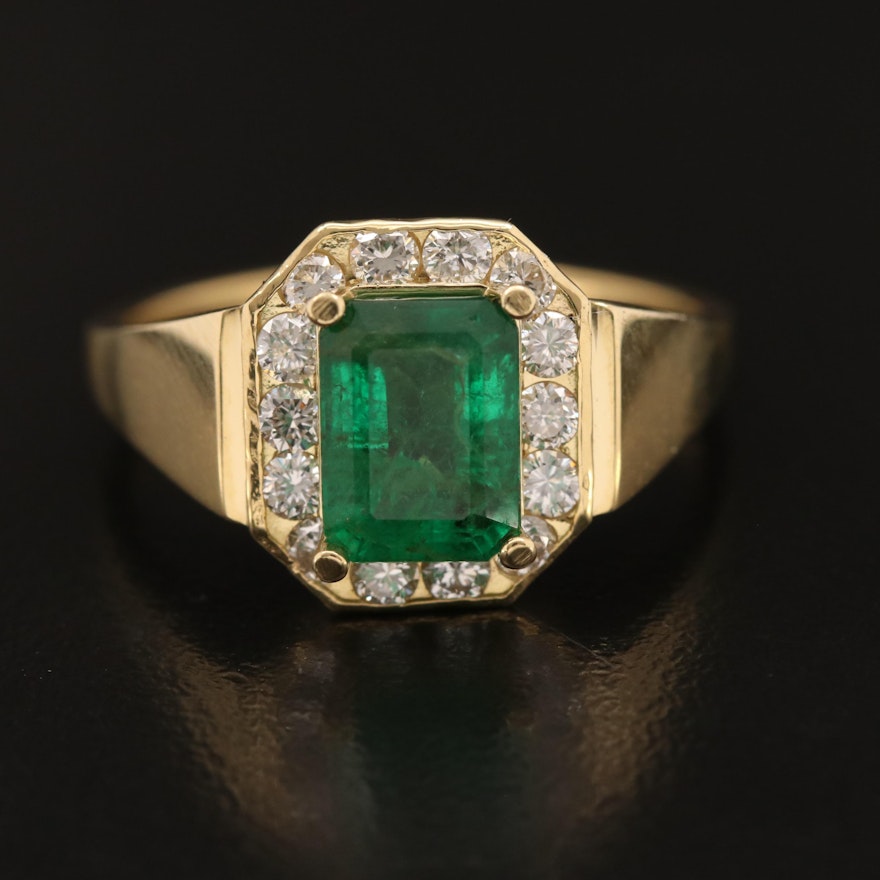 18K Emerald and Diamond Halo Ring