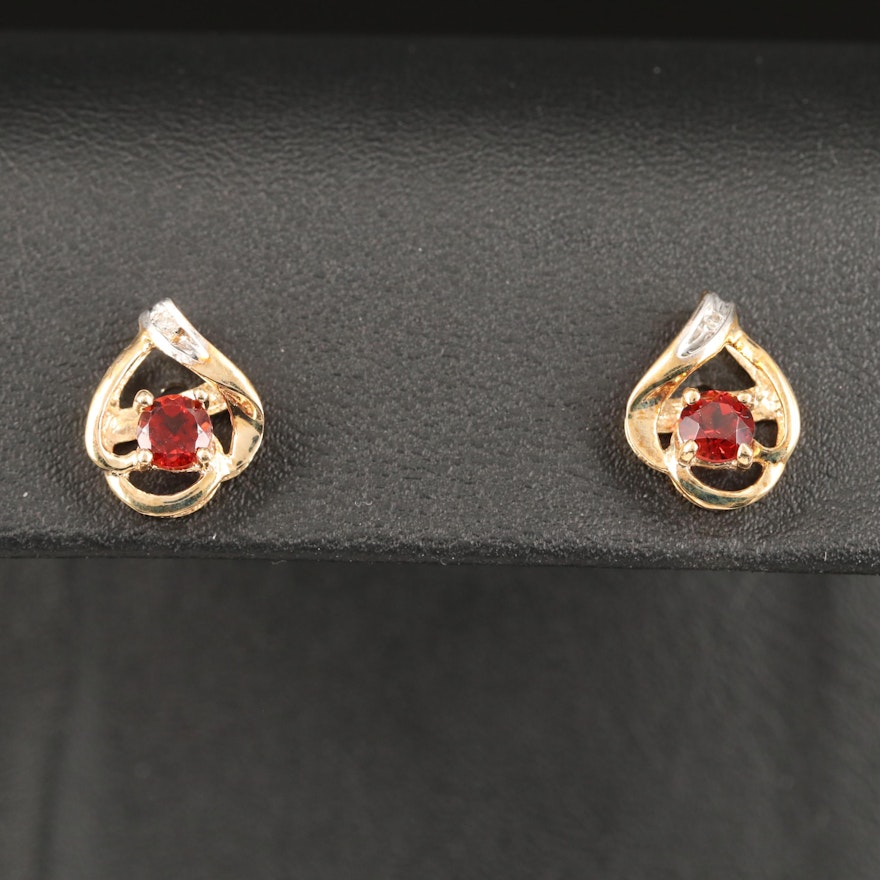 10K Garnet and Diamond Stud Earrings