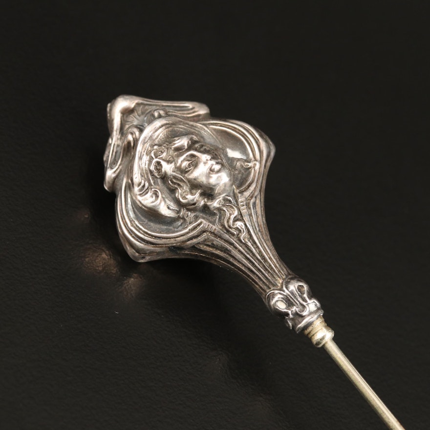 Art Nouveau Sterling Repoussé Hat Pin