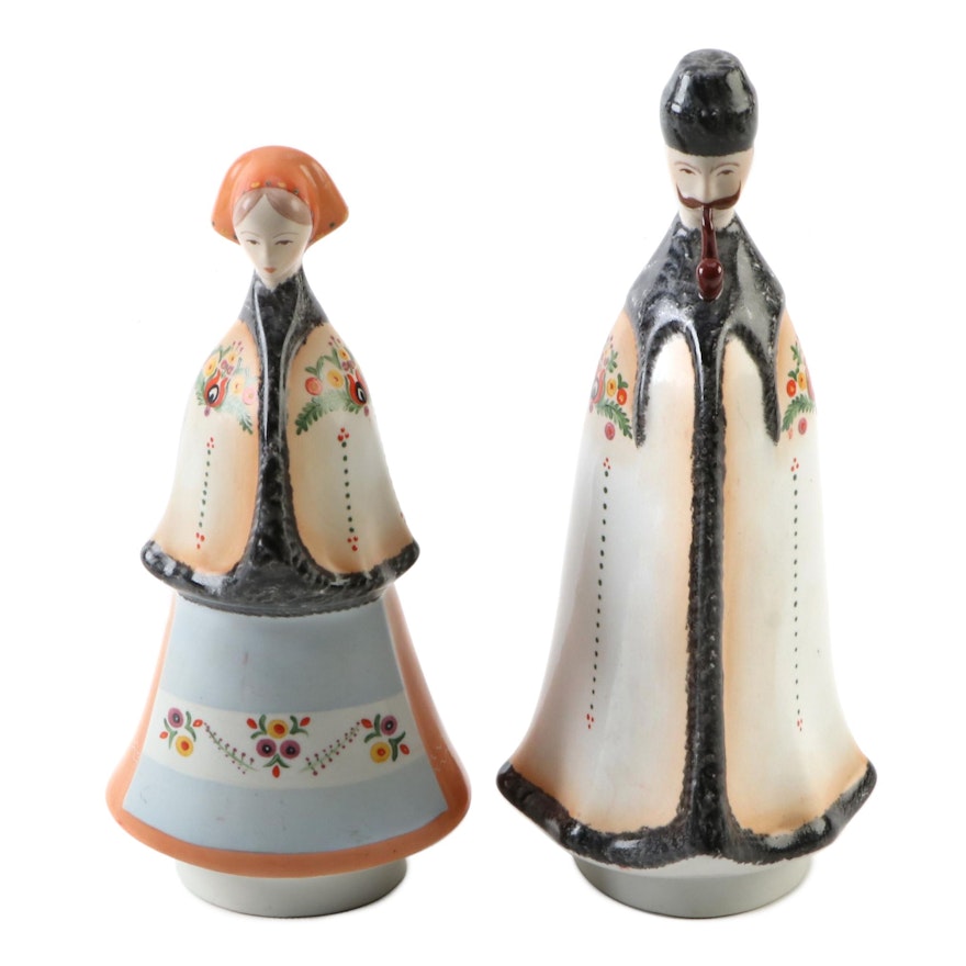 Hungarian Aquincum Hand-Painted Ceramic Figurines, Mid-20th Century