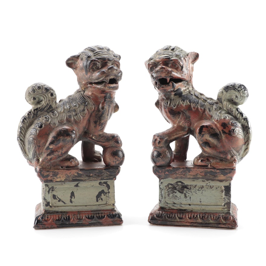 Chinese Guardian Lion Cast Iron Bookends