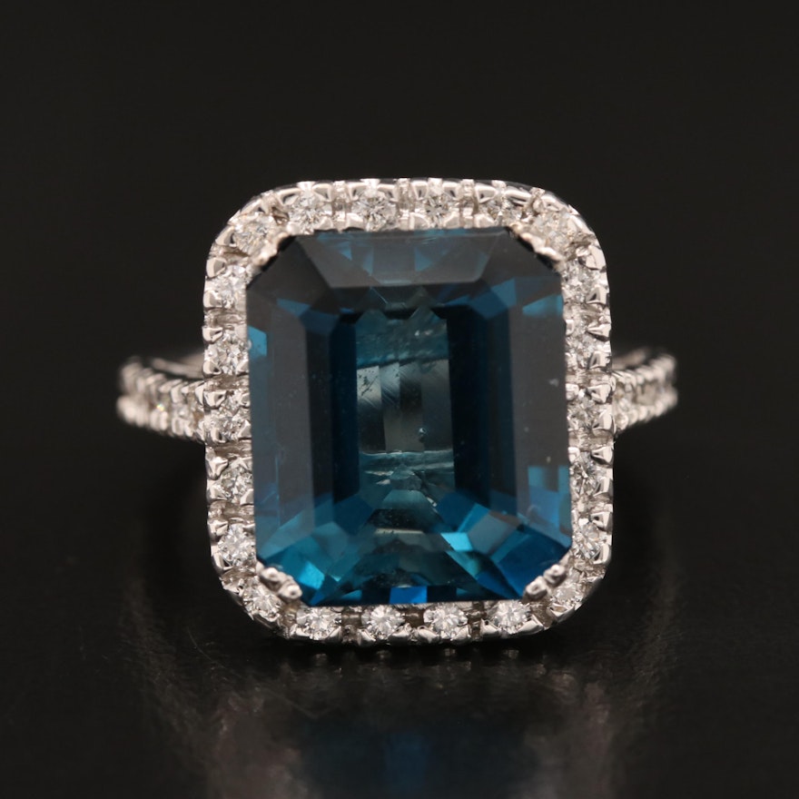 14K 13.34 CT London Blue Topaz and Diamond Ring