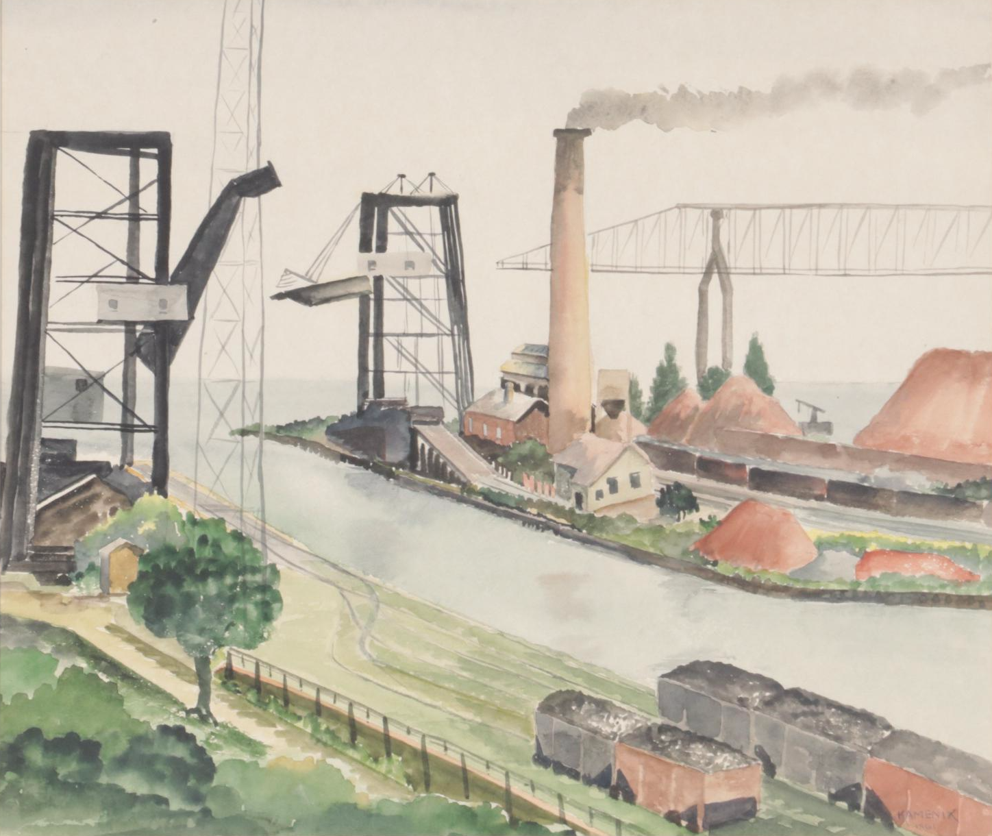 Watercolor Painting of Industrial Landscape, 1961