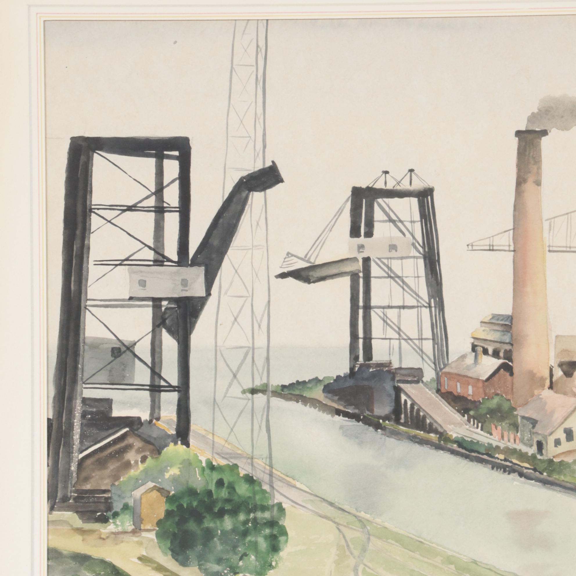 Watercolor Painting of Industrial Landscape, 1961