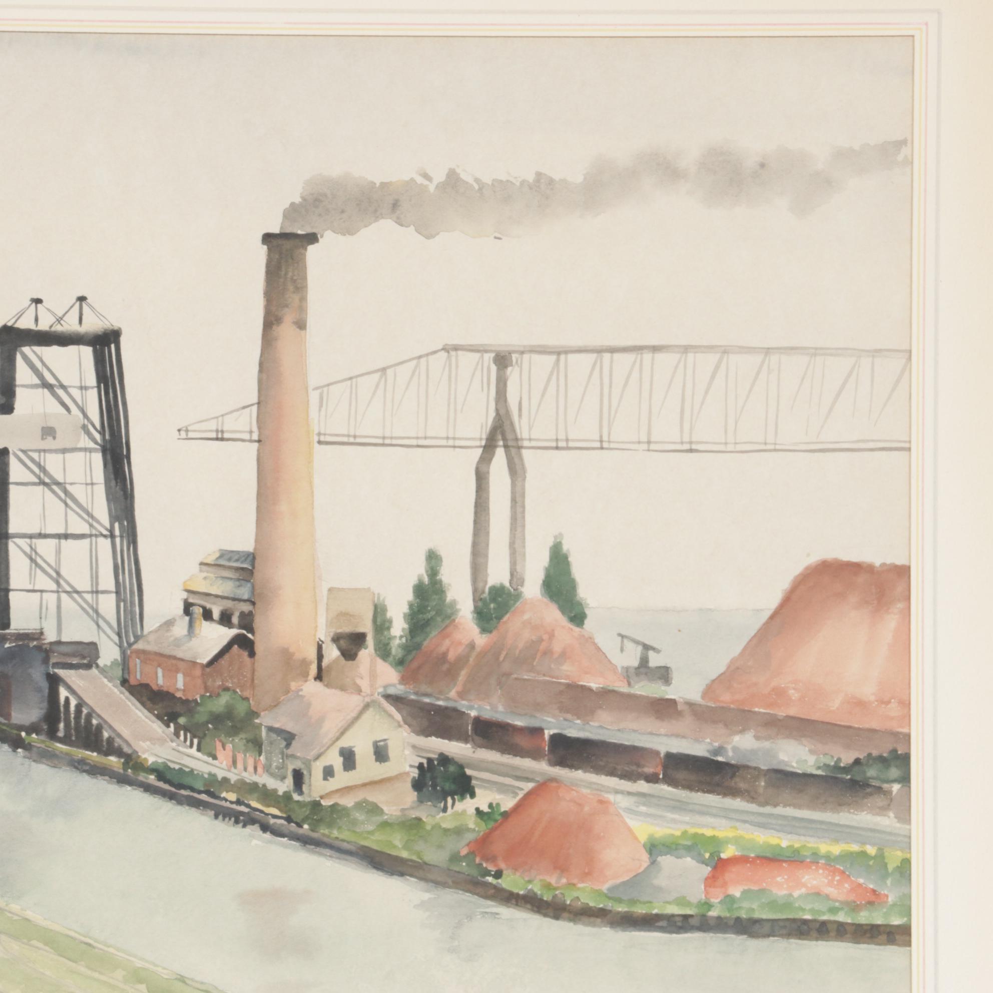 Watercolor Painting of Industrial Landscape, 1961