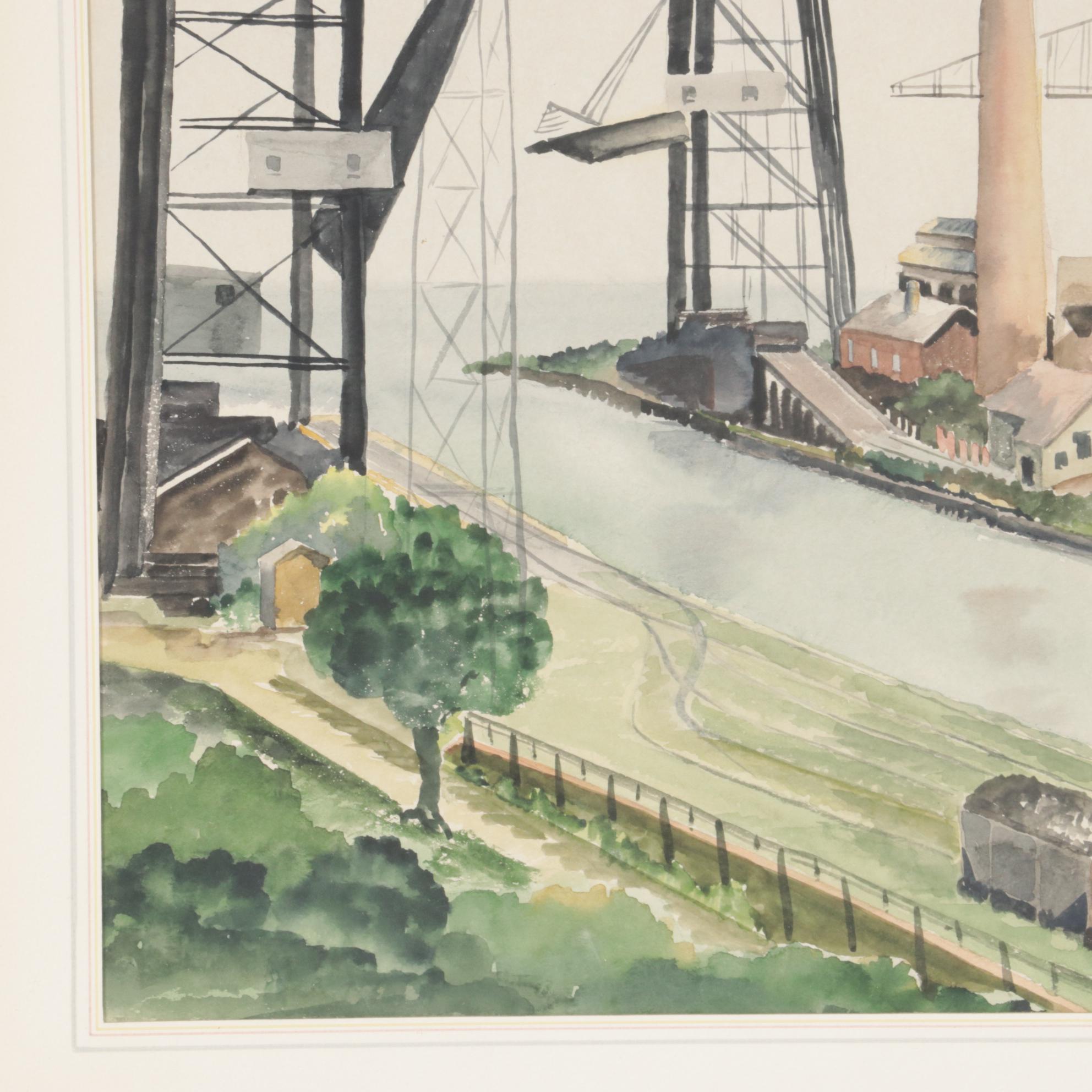 Watercolor Painting of Industrial Landscape, 1961