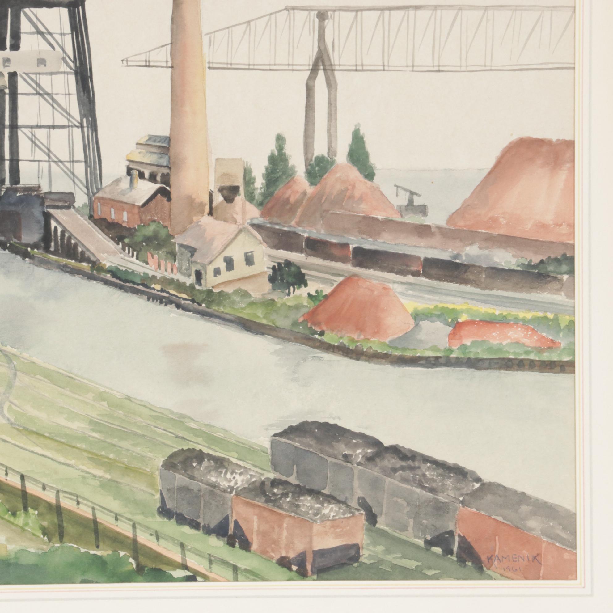 Watercolor Painting of Industrial Landscape, 1961