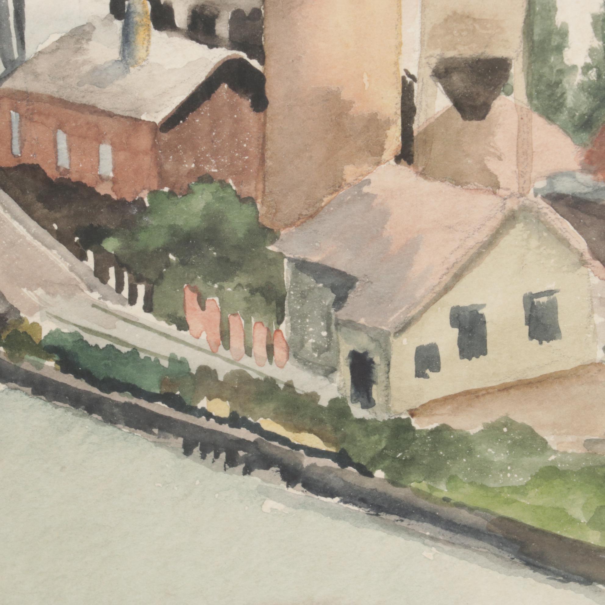 Watercolor Painting of Industrial Landscape, 1961